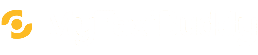 White version of MyTaxiBuddy logo for dark backgrounds.